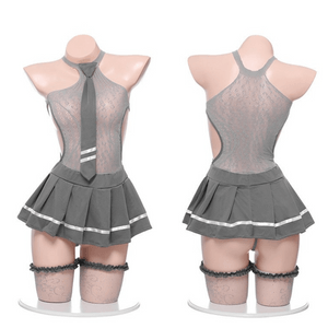 【NEW YORK】Bella’s Fantasy Erotic Lingerie Sexy Net Dress JK Student Uniform Grey One Size