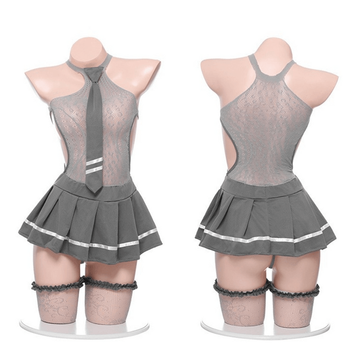 【NEW YORK】Erotic Lingerie Sexy Net Dress JK Student Uniform Grey One Size