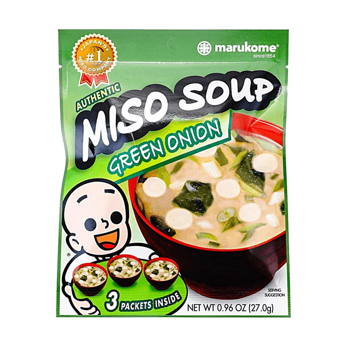 FD Authentic Instant Miso Soup, Green Onion Flavor, 3 Packets, 0.96 oz【Japan's No.1 Miso Company】【Quick Meals Breakfast】