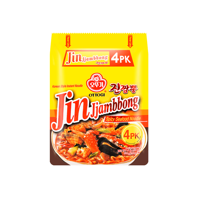 Korean Jin Jjambbong Spicy Seafood Noodles - Thick, Chewy Noodles 4 Packs* 4.58oz