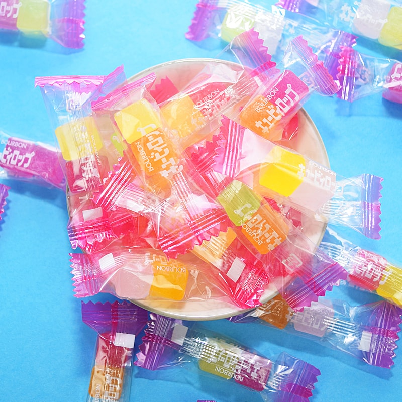 Japanese Bourbon fruit-flavored hard candies colorful square