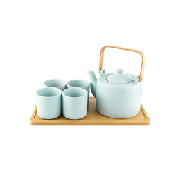 日式ins风茶具套组 带滤网 茶壶1个茶杯4个附竹盘 薄荷绿色