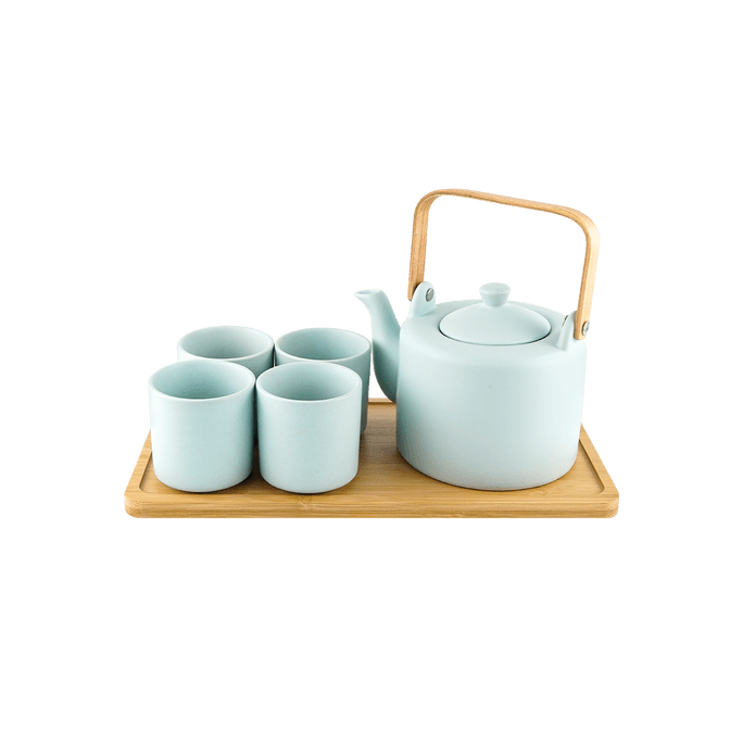 Japanese Tea Set With Bamboo Tray Mint Green