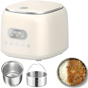 美国 法提娜 美规低升糖不锈钢电饭锅2.5L电饭煲  110v电锅、米汤分离电饭煲、柴火锅、煮粥熬稀饭多功能电饭锅1-4人份【送蒸笼】