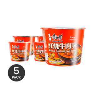 康师傅 方便面 红烧牛肉味 桶装 110g*5桶【超值装】