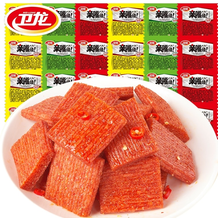 [中國直郵]衛龍WEILONG 親嘴燒辣條片 川香風味/紅燒牛肉口味/麥辣雞汁風味 三味混合300g*1袋 3