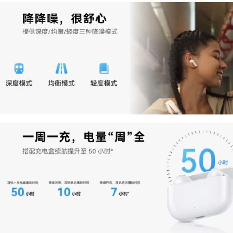 【Hong Kong Direct Mail】 Huawei FreeBuds SE4 Wireless Bluetooth Earphones Island Blue *1 ANC Noise Cancelling In-ear Version 4
