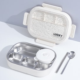 Office worker and student insulated lunch box,316 stainless steel lunch box microwave oven-safe, compartments lunch box+spoons and chopsticks+soup bowl+insulated bag,five Grid four-piece set