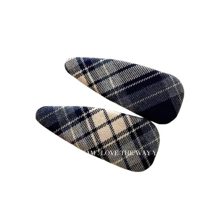 엄선된 상품: 블루 플레드 뉴 심플 플레드 패브릭 헤어 클립 2개 세트, 달콤한 레트로 사이드 클립, 앞머리 클립, 다용도 헤어 액세서리(1쌍)