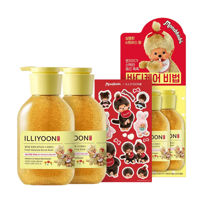 韓國ILLIYOON一理潤 清爽保濕磨砂沐浴露 MONCHHICHI限定款 400mlx2套裝