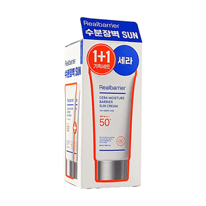 리얼 배리어 세라 모이스처 배리어 선스크린 1.69 fl oz 1+1 세트, 수분 공급 및 피부 장벽 케어