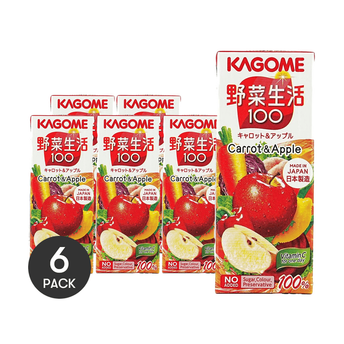 日本KAGOME可果美 蔬菜生活100 胡蘿蔔&蘋果混合蔬果 200ml *6【6份超值裝】【富含維C】