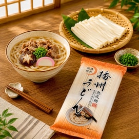 Banshu Udon Noodles -  Thick Wheat White Noodles, 4 Bundles, 12.69 oz