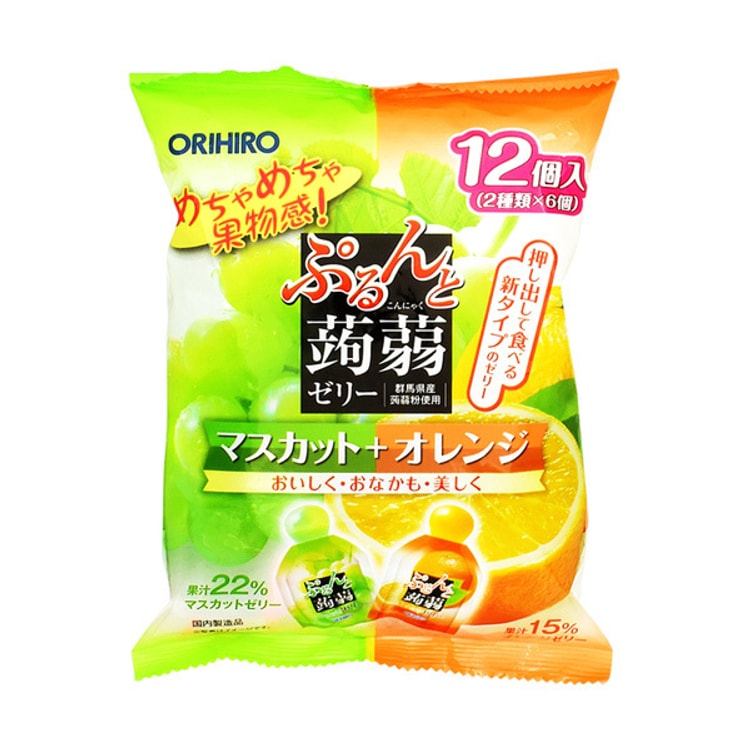 日本orihiro欧力喜乐青提子香橙口味蒟蒻12件入 亚米