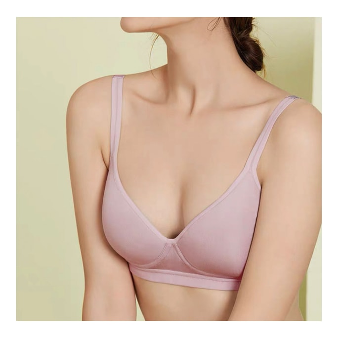Real Silk Rimless No Trace Bra Small Chest Sleep Bra NZF4C307 #Gray Pink Thin Cup With Back Buckle XL
