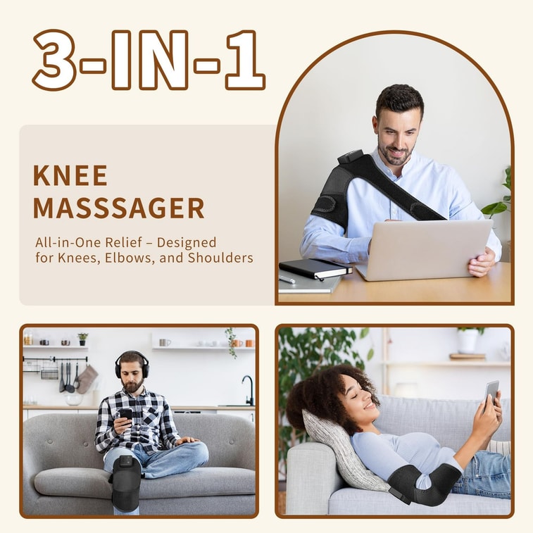 Knee Massager with Heat - Cordless Heated Knee Brace with Vibration for Pain Relief, Rechargeable Knee Heating Pad with 5 Heat Levels and 3 Massage Mode, Ideal Gift for Mom Dad 6