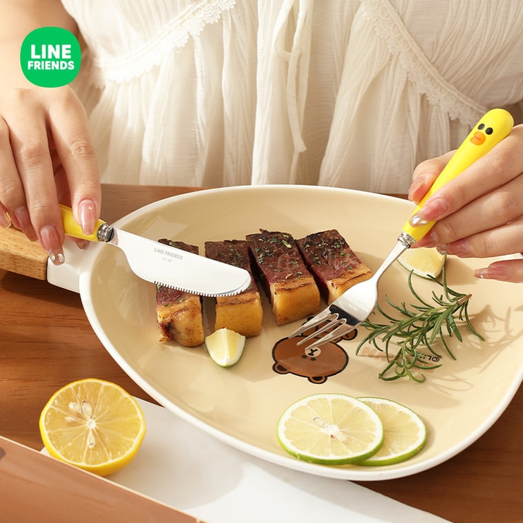 【中國直郵】LINE FRIENDS 西餐牛排刀叉三件組304不鏽鋼陶瓷甜點湯匙家用餐具 布朗熊 3