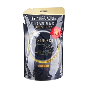 日本FINETODAY TSUBAKI丝蓓绮 黑椿 奢华黑离子修护强效EX洗发水 补充装 300ml 烫染严重受损修复【2024新版】