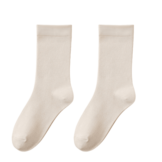 Boneless Pile Socks Breathable Pure Cotton Mid Tube Socks Beige One Size 2 Pairs