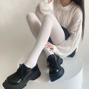 New Autumn Wide Stripe Vertical Stripe Slimming Thin Style Foot Stepping Bottom Pantyhose 1 Piece White F