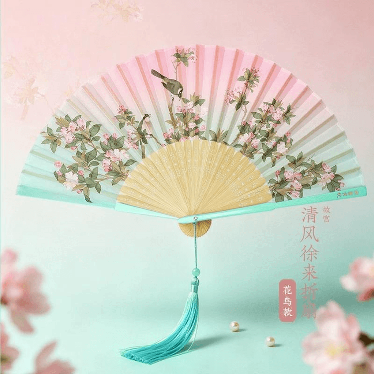 中国直邮】 故宫博物院故宫清风徐来折扇名画花鸟图古风折叠便携21厘米