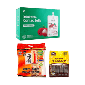 Chocolate Egg Crust Roll Toast 12.7 oz×1 + Shelly Senbei Rice Cracker Salty & Sweet 18.34 oz×1 + Konjac Jelly Lychee Sugar-Free Zero Calorie & Low-Fat 50.73 fl oz×1【3 Packs】
