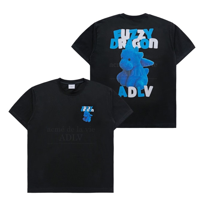 FUZZY FONT DRAGON SHORT SLEEVE T-SHIRT BLACK SIZE 1