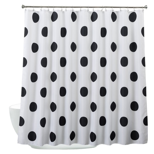 Polka Dot Washable Fabric Shower Curtain Mold Resistant Black And Polka Dot Washable Fabric Shower Curtain Mold Resistant Black And White72 X 72in