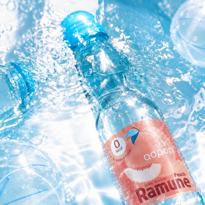 0 Calories Ramune Japanese Marble Soda, Peach Flavor, 6.76 fl oz【 0 Sugar 0 Fat】【Japanese Carbonated Soft Drink】