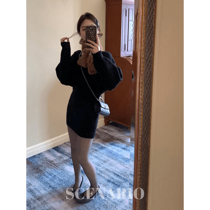 A-Line Knit Dress-Three Colors Black / Free