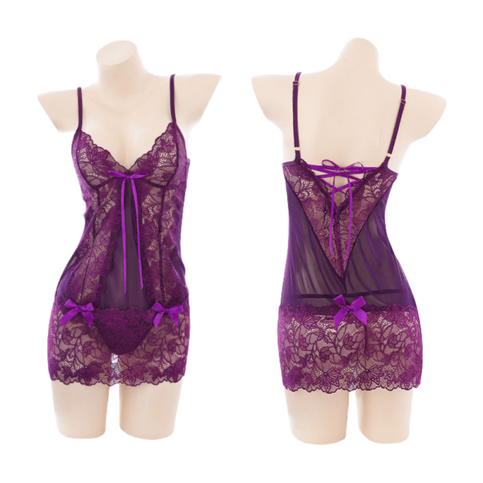 Dark Violet Sexy Lace Camisole Group Tie Lace Outline Romantic - Violet