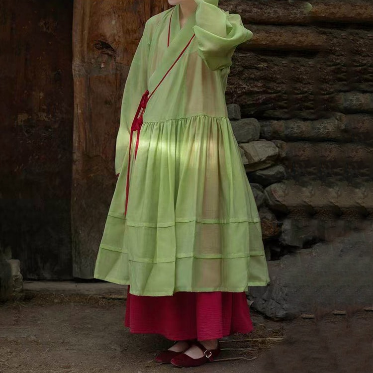 Ming Dynasty Style Hanfu Female Liyi Polka Dot Dress With Camisole Liyi - Grass Green M 1 Piece