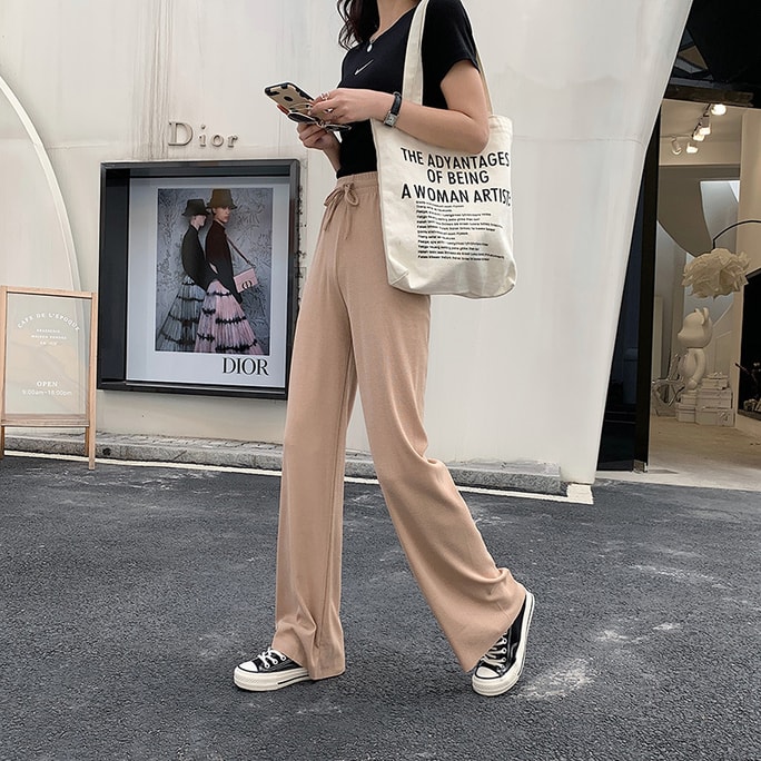 New spring and summer large size high waist straight fashion casual pants ice silk wide leg pants