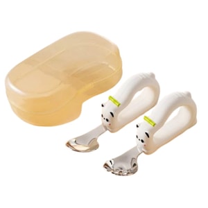 Baby Self-Feeding Spoon For Weaning – Infant Mealtime Training Set – Children’s Stainless Steel Cutlery (Spoon And Fork Set) – 316L Grade – Panda Design (Includes Storage Box) – 1 Set