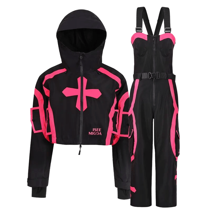 【中國直郵】 ISEEMIGGA 【雪域黑玫】2025新款修身背帶褲滑雪服套裝女男單雙板 黑s