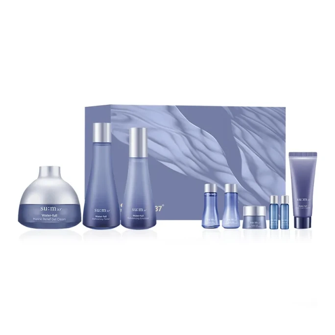 [중국 직송] 한국 수미 37 블루버프 수분 토너 & 로션 세트, 2세대 진정 보습 스킨케어: 170ml 토너 + 120ml 로션 + 20ml 크림 + 40ml 클렌저 + 10ml 크림 + 2.5ml 앰플 + 20ml 토너 & 로션 (9종 세트)