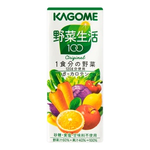 日本KAGOME可果美 野菜生活100 21种蔬菜+3种水果复合果蔬汁 200g 【0添加糖盐】【补充β-胡萝卜素】