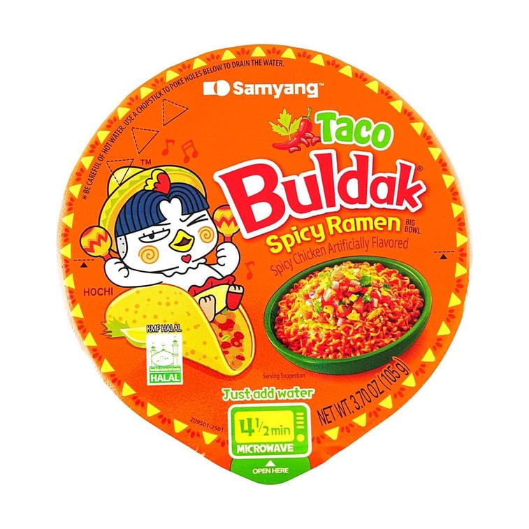 Taco Buldak Spicy Ramen Noodles ,Spicy Chicken Artificial Flavor ,3.7 oz 3