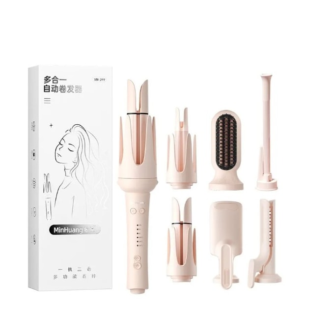 【Hong Kong Direct Mail】 Min Huang MH-399 Seven-in-One Replaceable Head Curling Iron, Pink * 1, 28/32/40mm Straightening Comb + Fine Curler + Egg Roll Curler + Corn Curler