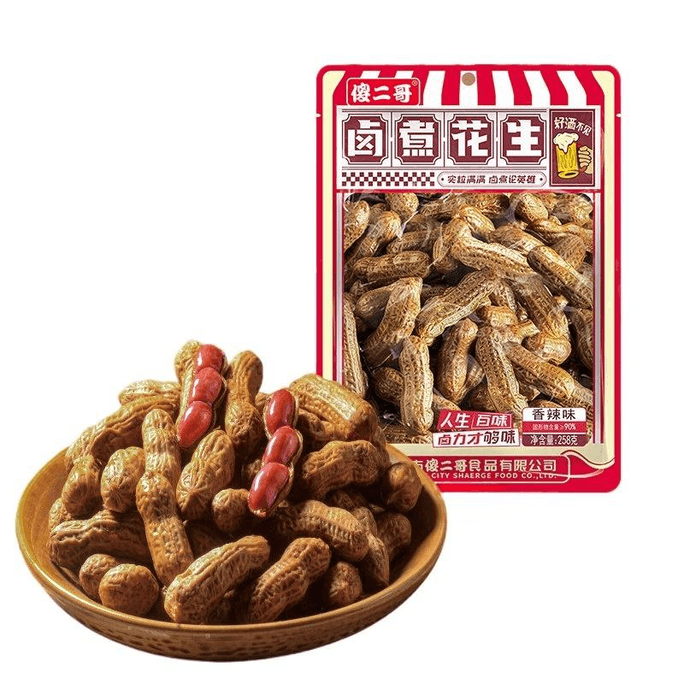 【中国直邮】 傻二哥 卤煮花生卤味零食小吃香辣味258g*1袋
