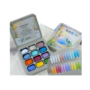 [중국 직배송] 플라워 프린시펄 네일 폴리시 - 지속력 좋은 폴리싱 젤, 씻어낼 필요 없는 고발색 스머징 젤, 12색 세트 (2g*12개입, 아이섀도우 팔레트 + 카드 포함). 발색력을 높이려면 섞어서 사용하세요.