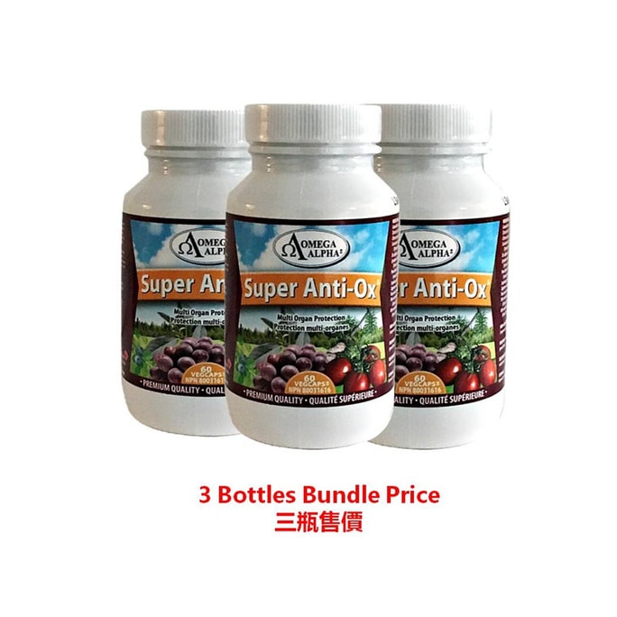 Super Anti-Ox -11 Essential antioxidants-Multi Organ Protection-60Veg Capsules - 3 Bottles bundel Price