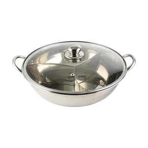 乐享PLUS 三格火锅 不锈钢火锅盆 加厚加深 家用聚餐必备 32cm