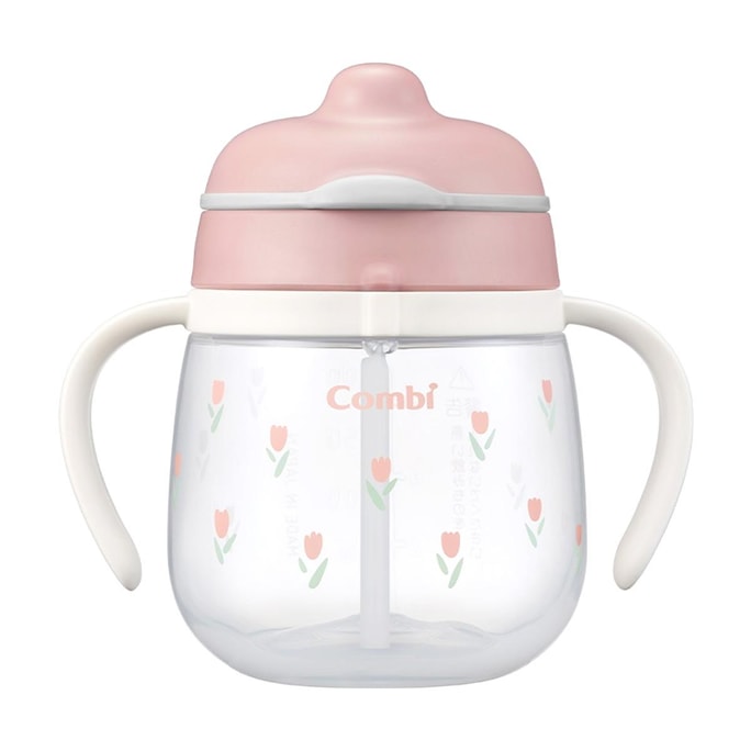 Combi First Straw Cup for Beginners, First-Stage Sippy Cup, Tulip Design, Suitable for Babies Aged 4 Months+,240ml