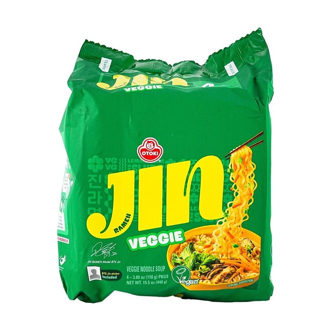 Jin Ramen-  Korean Style Instant Bowl Noodles , Veggie Flavor , 3.88oz*4 Packs