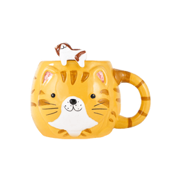 Ceramic Orange Cat Mug W/Spoon 3"D x 3.25"H