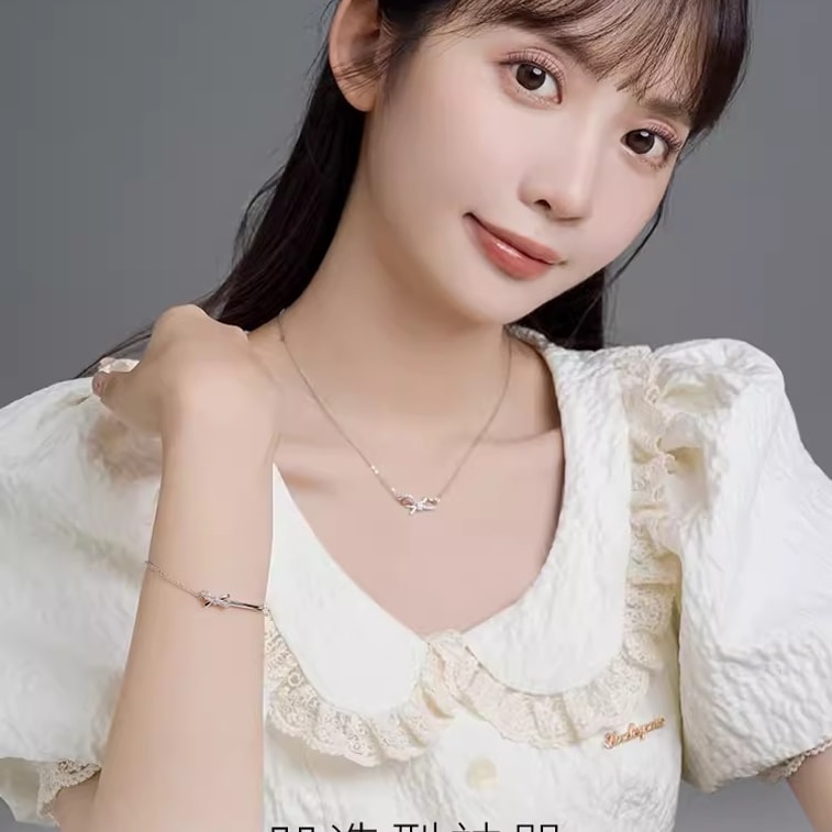 【中国直邮】周大生  蝴蝶结项链纯银小众设计高级轻奢首饰品送女友生日礼物  蝴蝶结套链 4