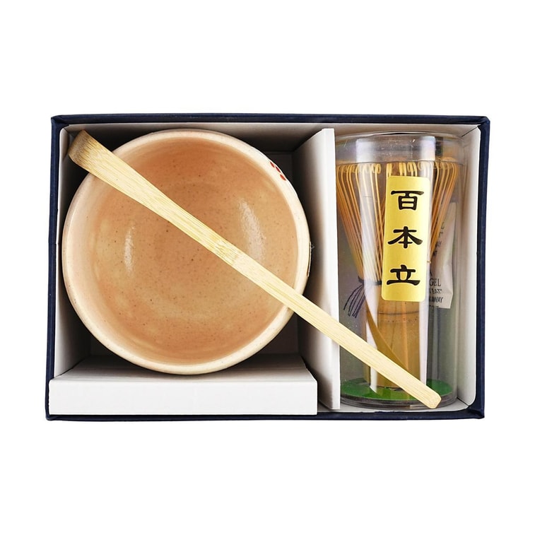 日本藍花 抹茶三件套 抹茶碗茶筅茶勺茶立 礼盒装 樱花装饰釉 3