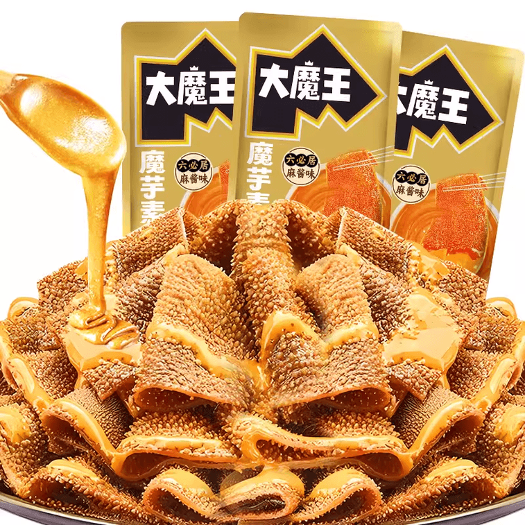 延金商店の「大魔王」こんにゃく細切りゴマだれとベジタリアンモツ、18g×6袋入り。ビンジウォッチングの際のおやつ、小腹を満たすおやつ、お酒のおつまみにも最適です。ゴマだれの風味はほんのりピリッとしています。 8