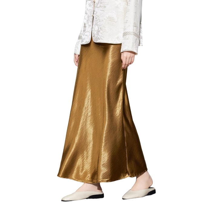 【中國直郵】 HSPM 高腰顯瘦長款緞面絲滑半裙新款包臀魚尾A字長裙女 一件 金色 M